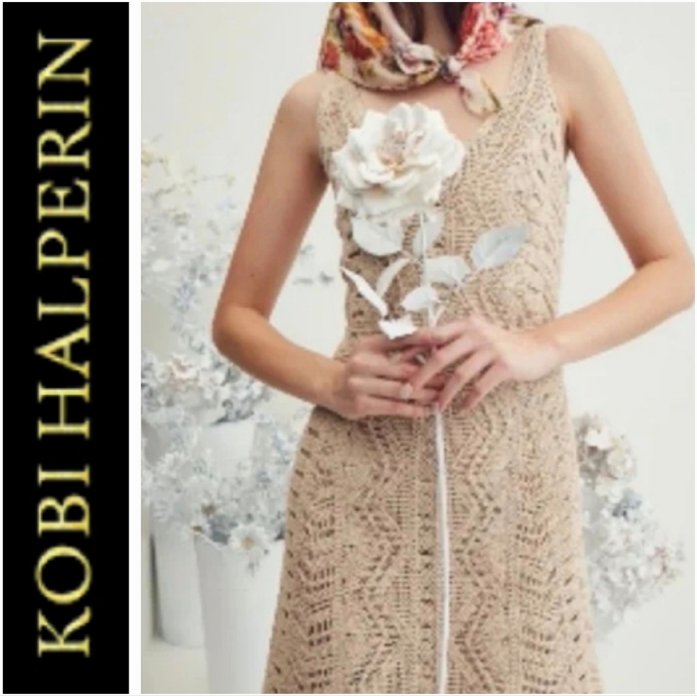 Kobi Halperin Sasha Cotton Crochet Dress in Stone